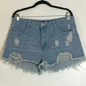 boohoo Blue Cut-Off Denim Ripped Shorts Size 12